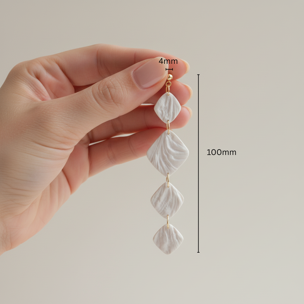 Drop Dangle Earrings Pearl White Lightweight Square