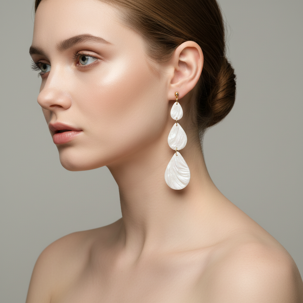 Drop Dangle Earrings Pearl White Lightweight Teardrop