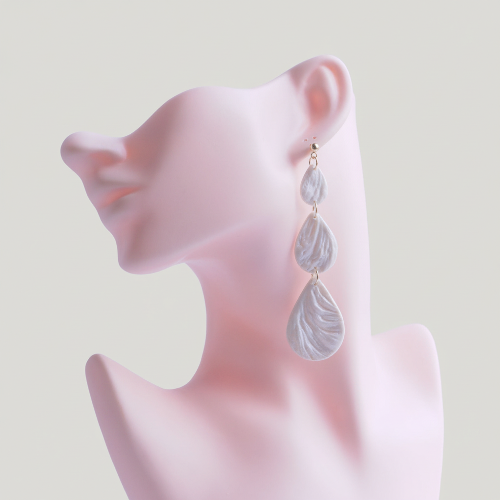 Drop Dangle Earrings Pearl White Lightweight Teardrop