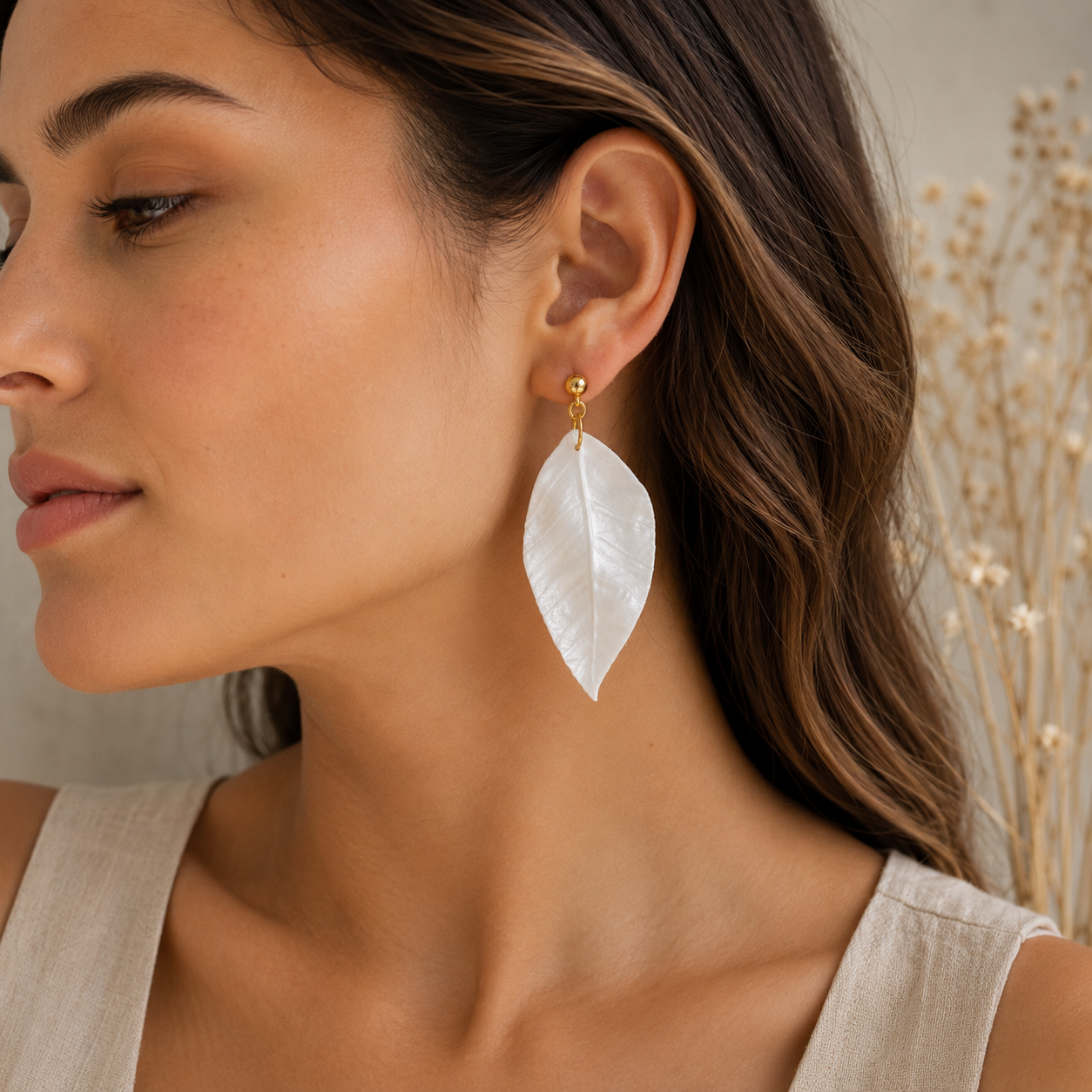 Pearl White Leaf Earrings