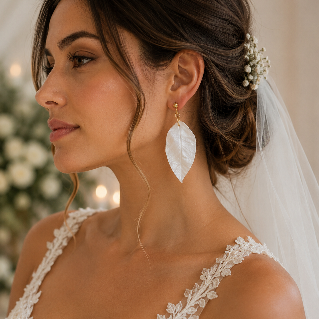 Pearl White Leaf Earrings