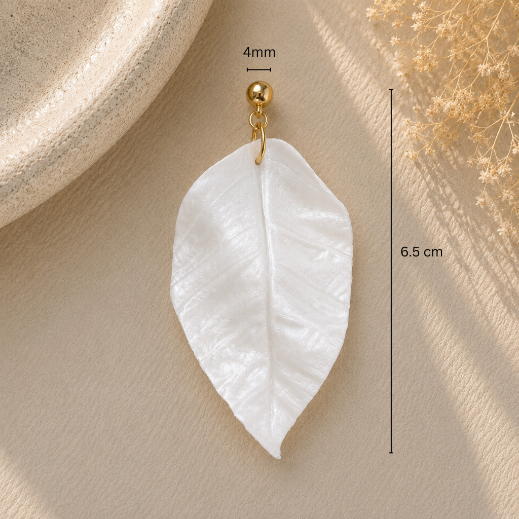 Pearl White Leaf Earrings