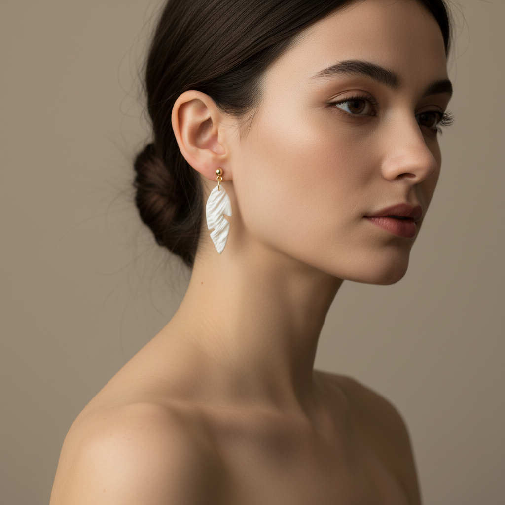 Minimalist Earrings Pearl White Lightweight Leaf