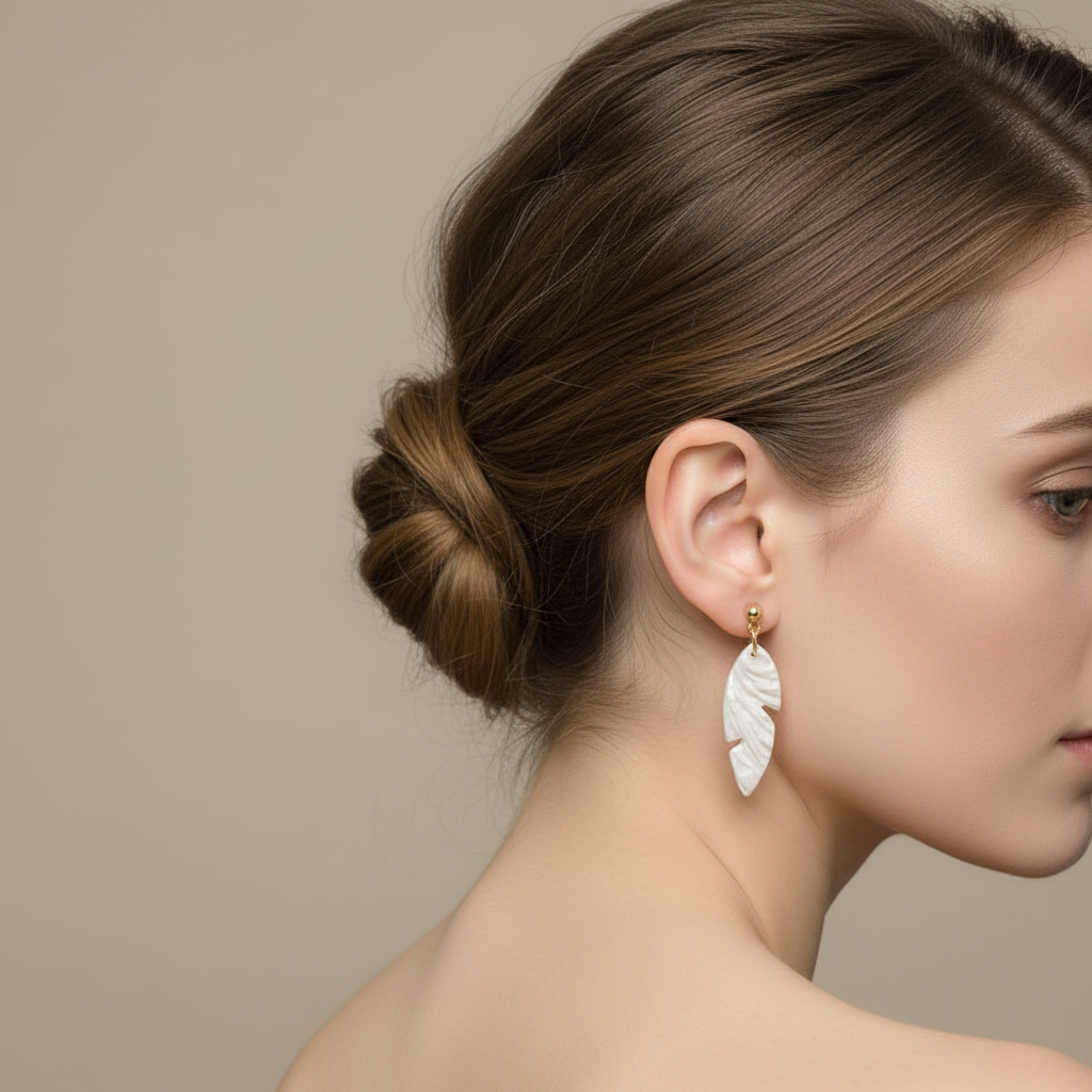 Minimalist Earrings Pearl White Lightweight Leaf