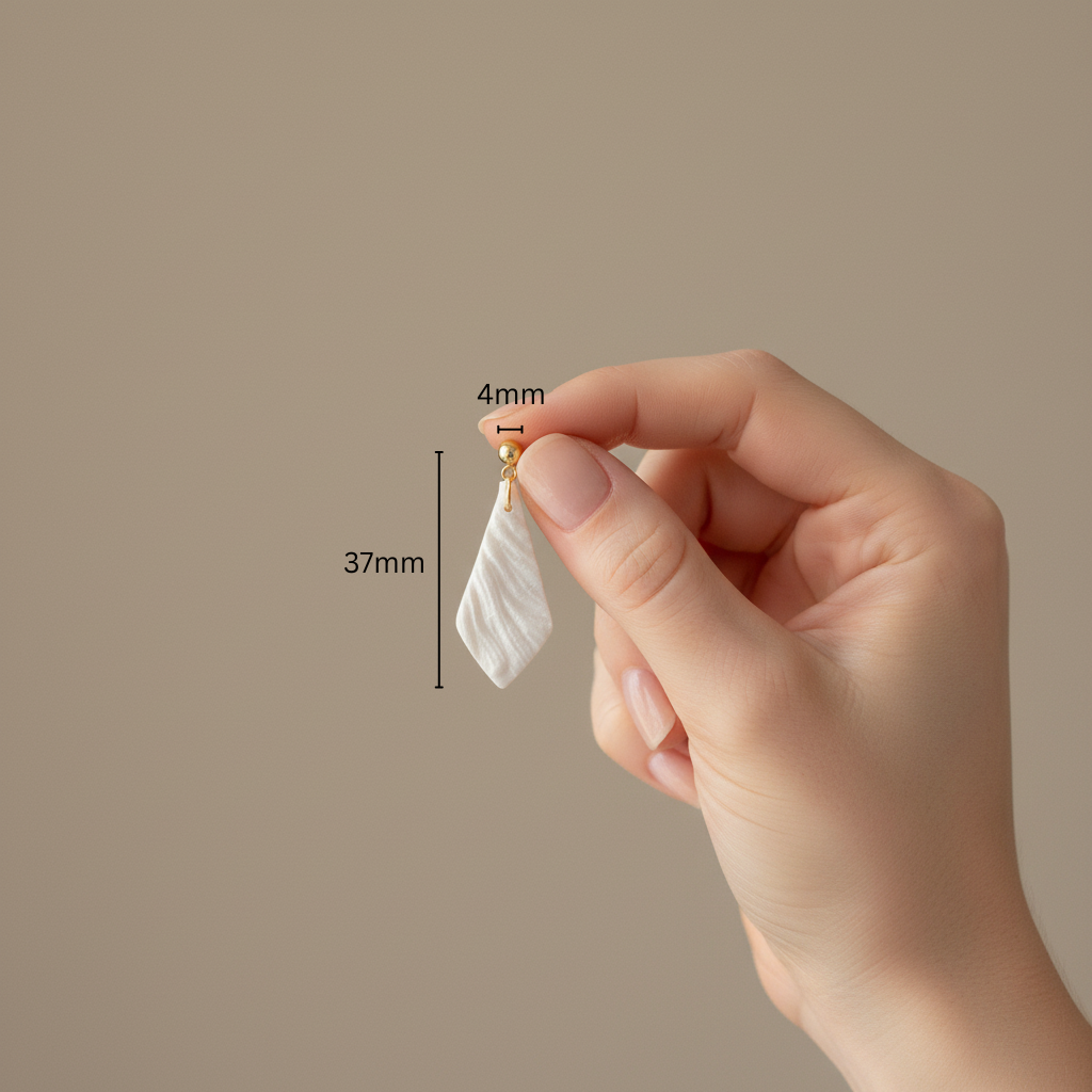 Minimalist earrings pearl white lightweight lozenge measurement