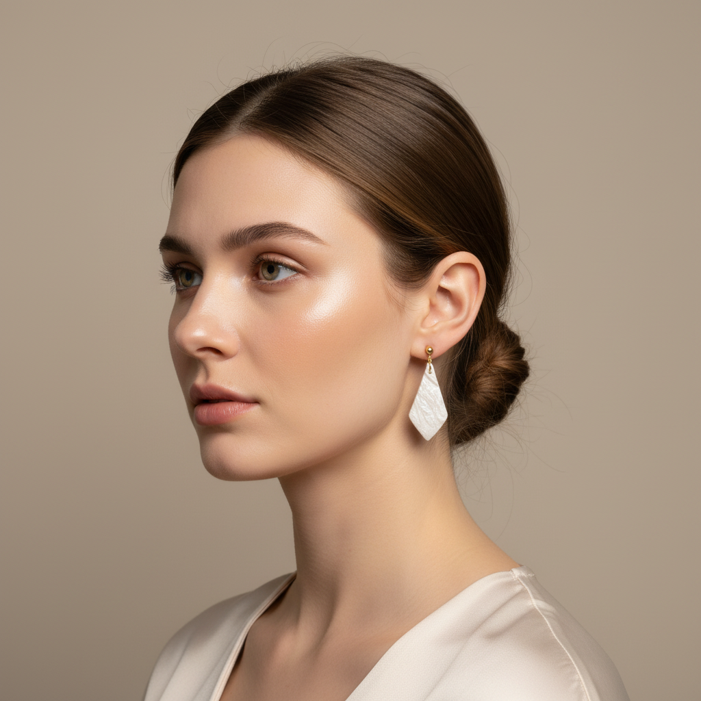 Minimalist Earrings Pearl White Lightweight Lozenge