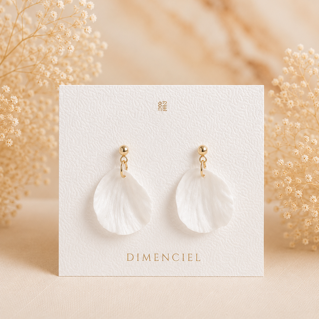 Pearl White Round Earrings — Handmade Polymer Clay Drop