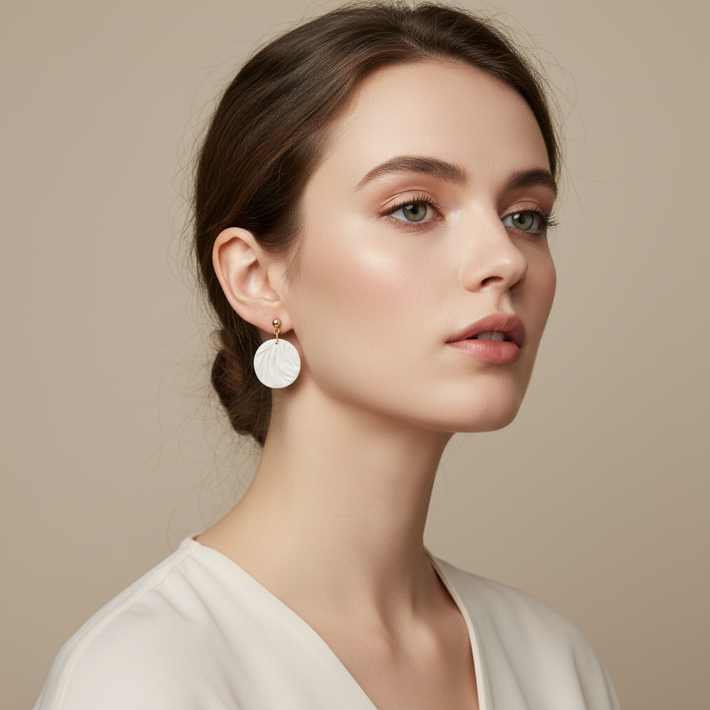Minimalist Earrings Pearl White Lightweight Round