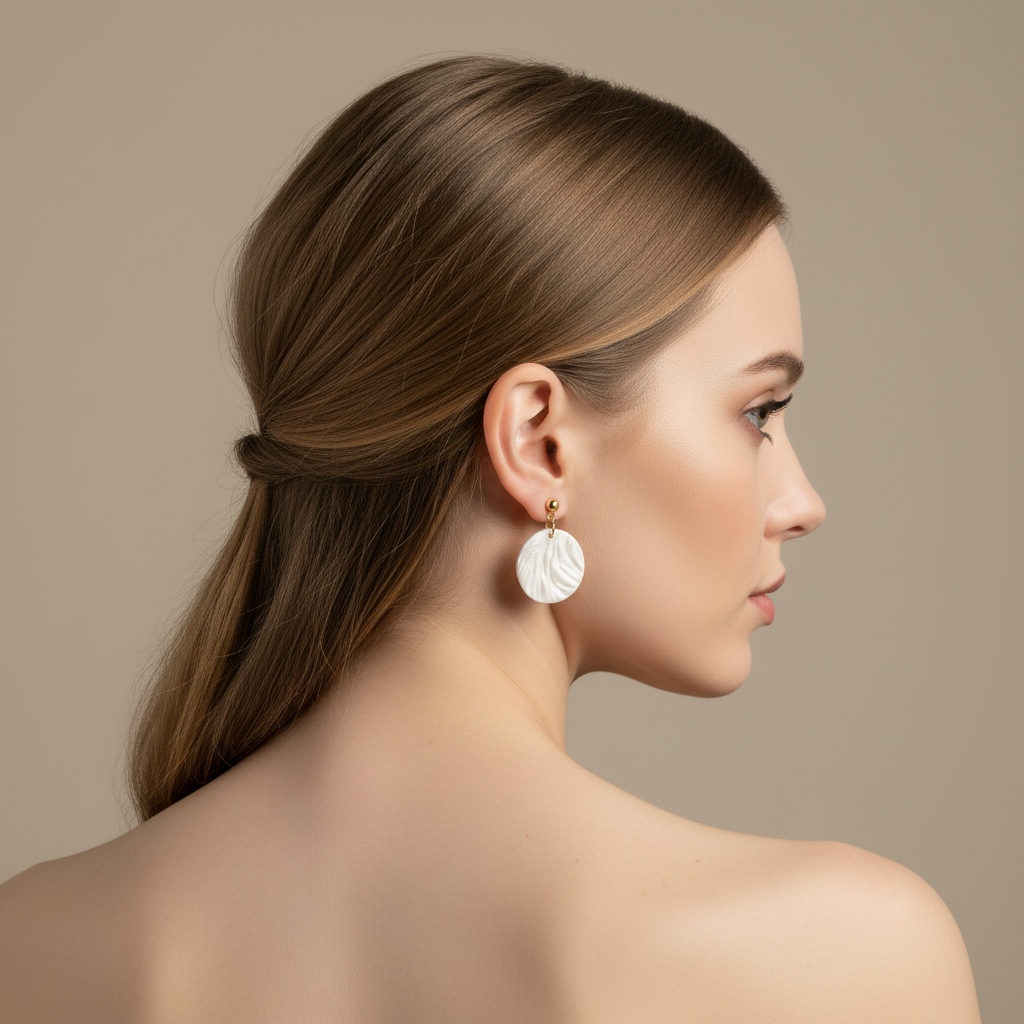 Minimalist Earrings Pearl White Lightweight Round