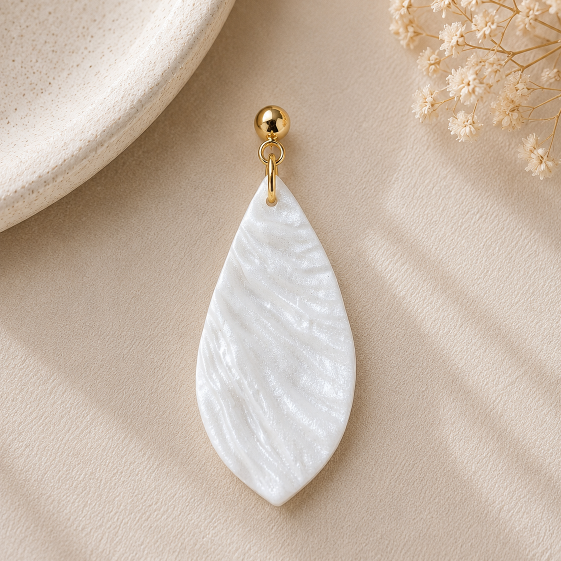 Pearl White Pointed Teardrop Earrings