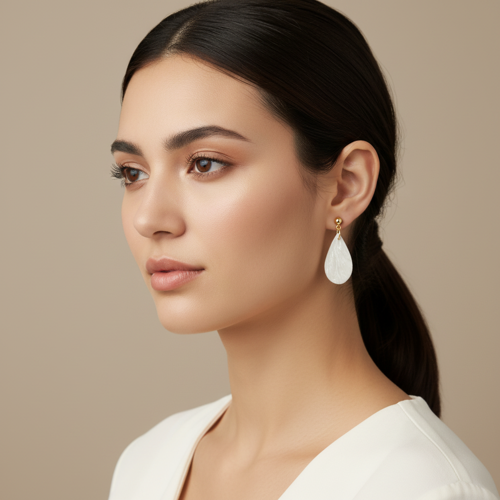 Minimalist Earrings Pearl White Lightweight Teardrop