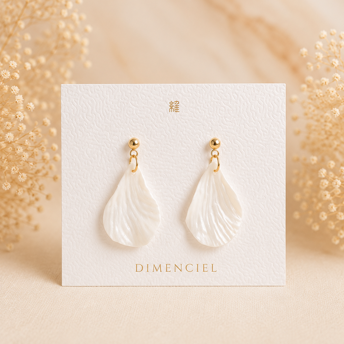 Pearl White Teardrop Earrings — Handmade Polymer Clay Drop
