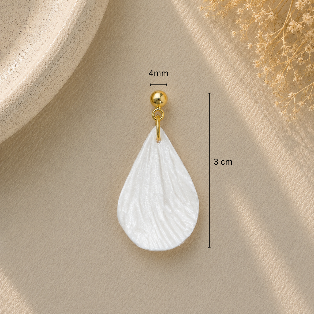 Pearl White Teardrop Earrings — Handmade Polymer Clay Drop