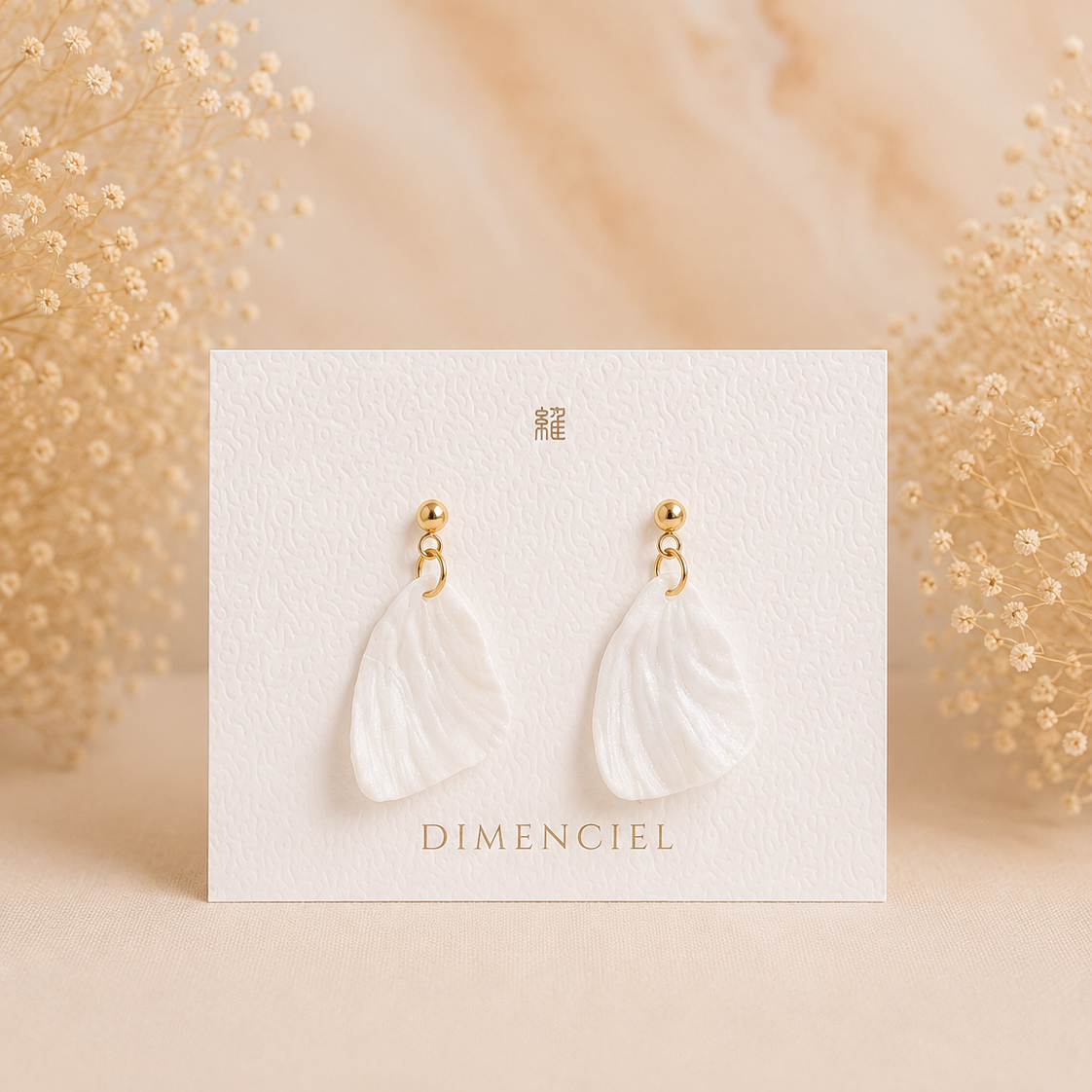 Pearl White Irregular Triangle Drop Earrings | Handmade Polymer Clay
