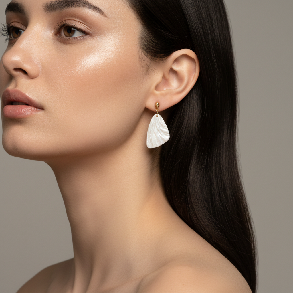 Minimalist Earrings Pearl White Lightweight Triangle