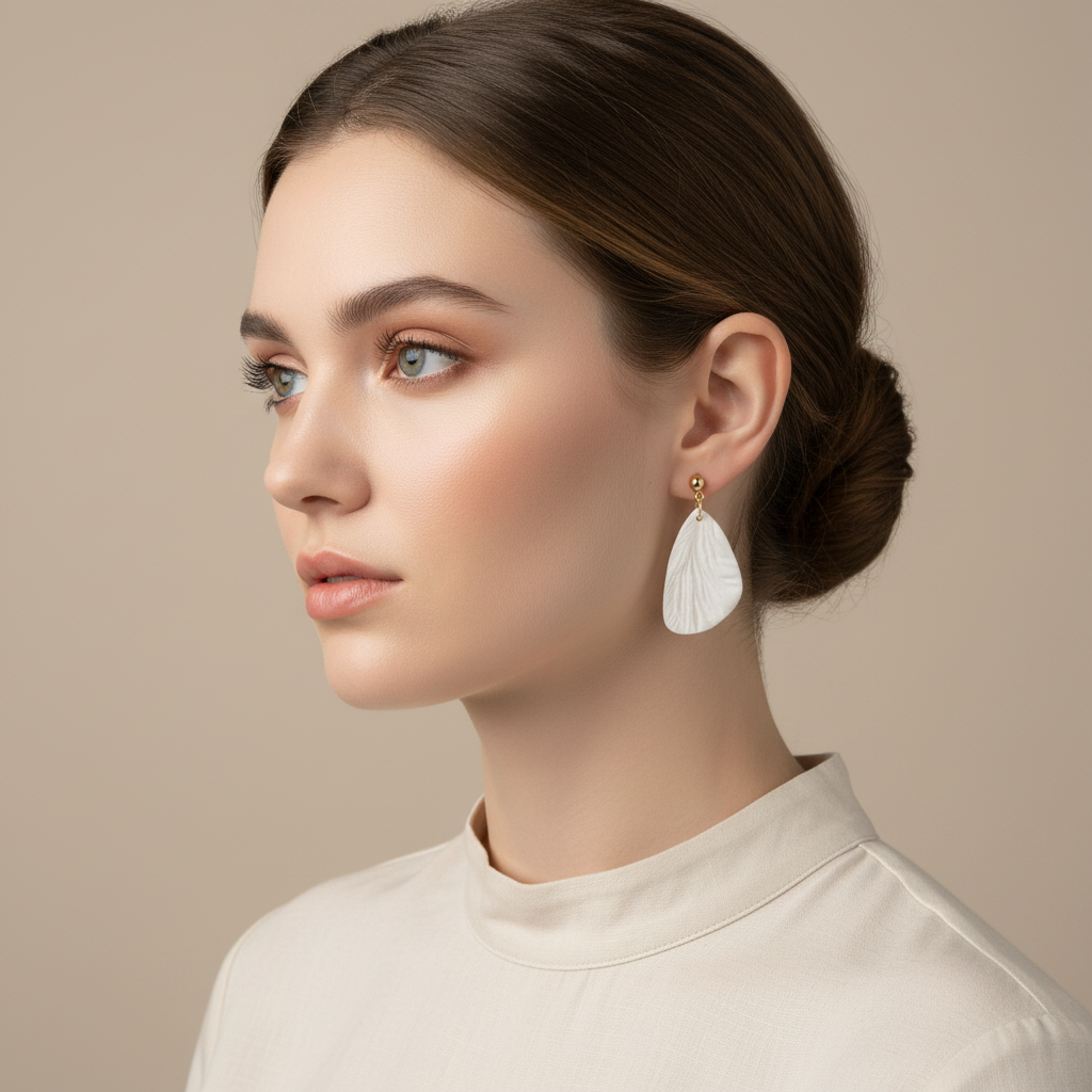 Minimalist Earrings Pearl White Lightweight Triangle