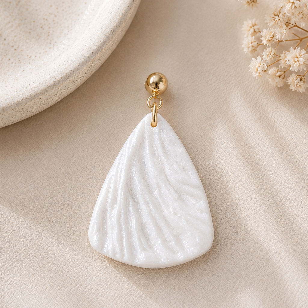 Pearl White Giutar Pick Earrings