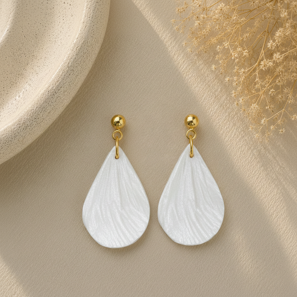 Pair of Pearl White Teardrop Drop Earrings