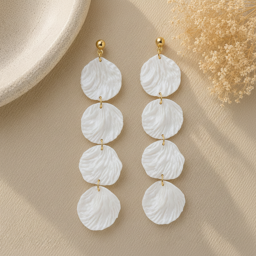 Pair of white round drop dangle earrings