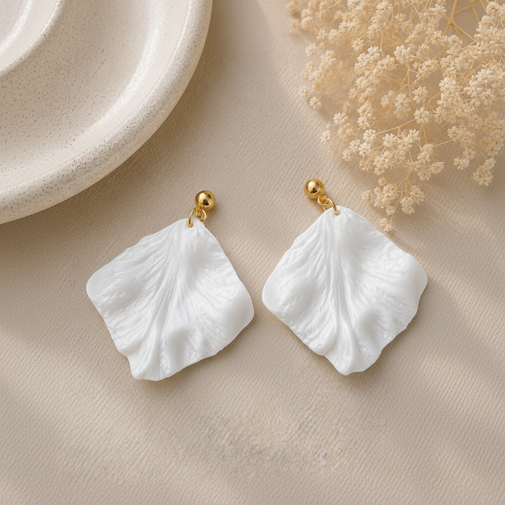 Pair of white square petal earrings
