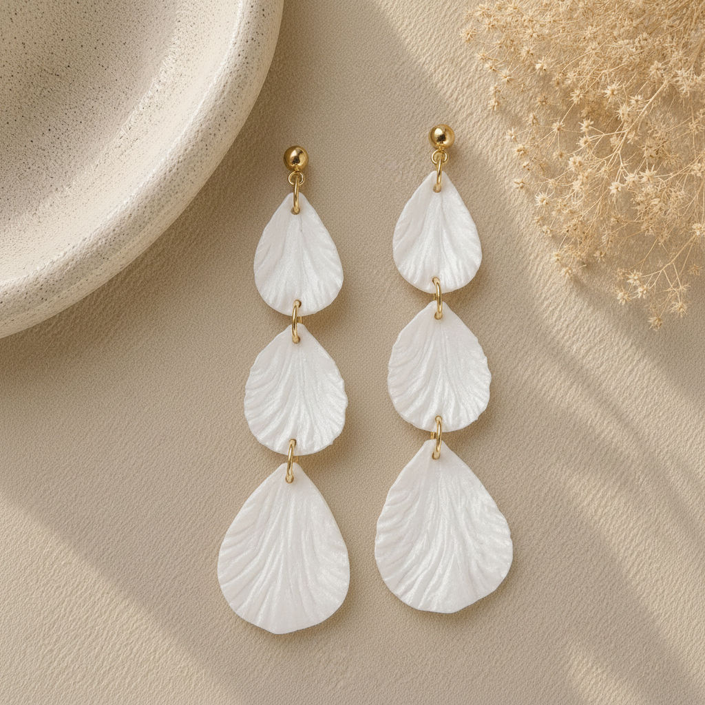 Pair of white teardrop drop dangle earrings