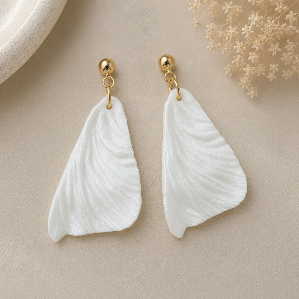 Pearl White Butterfly Wing Earring Pair - Identical