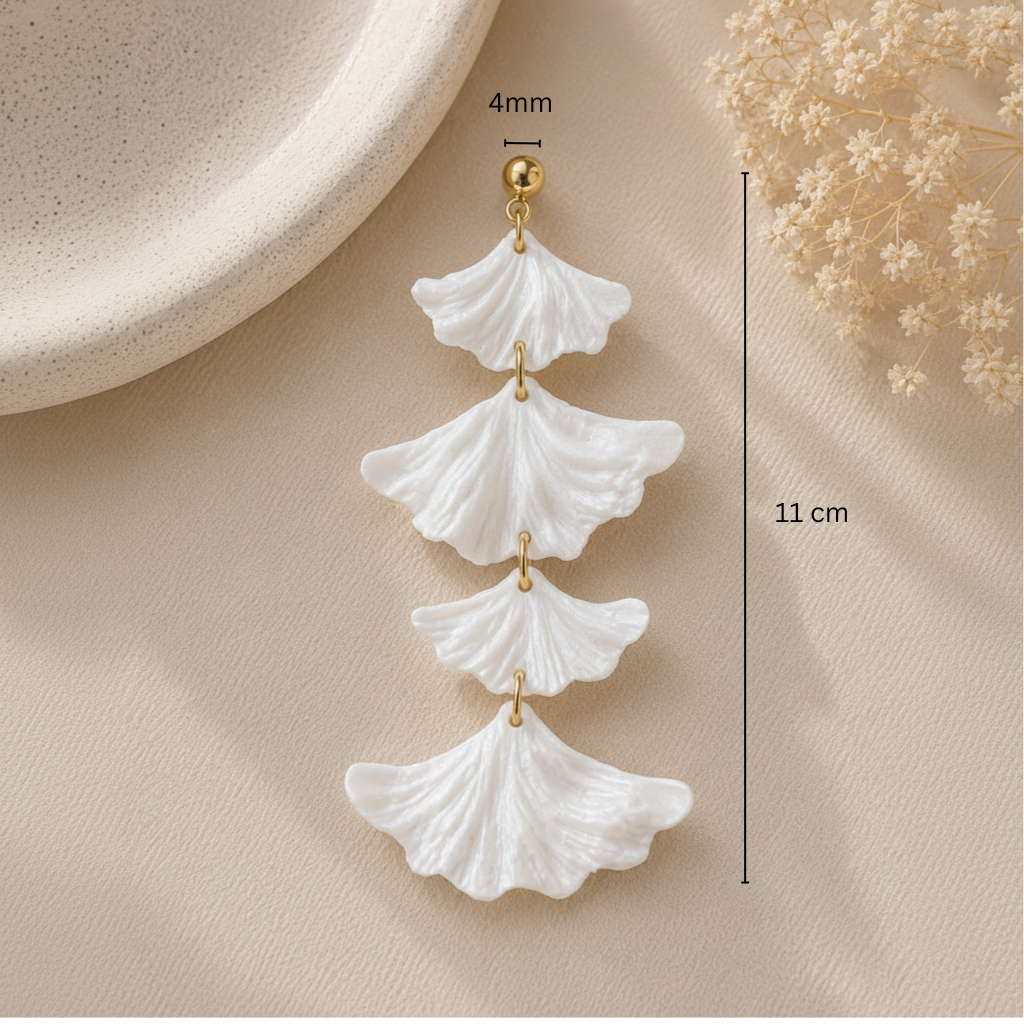 Pearl White Ginkgo Cascade Drop Earrings