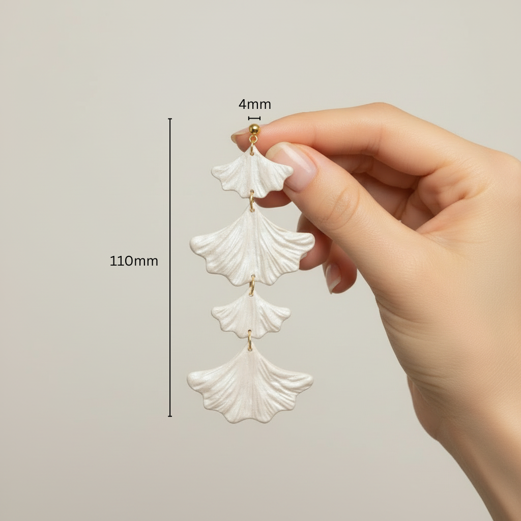 Pearl white ginkgo earrings