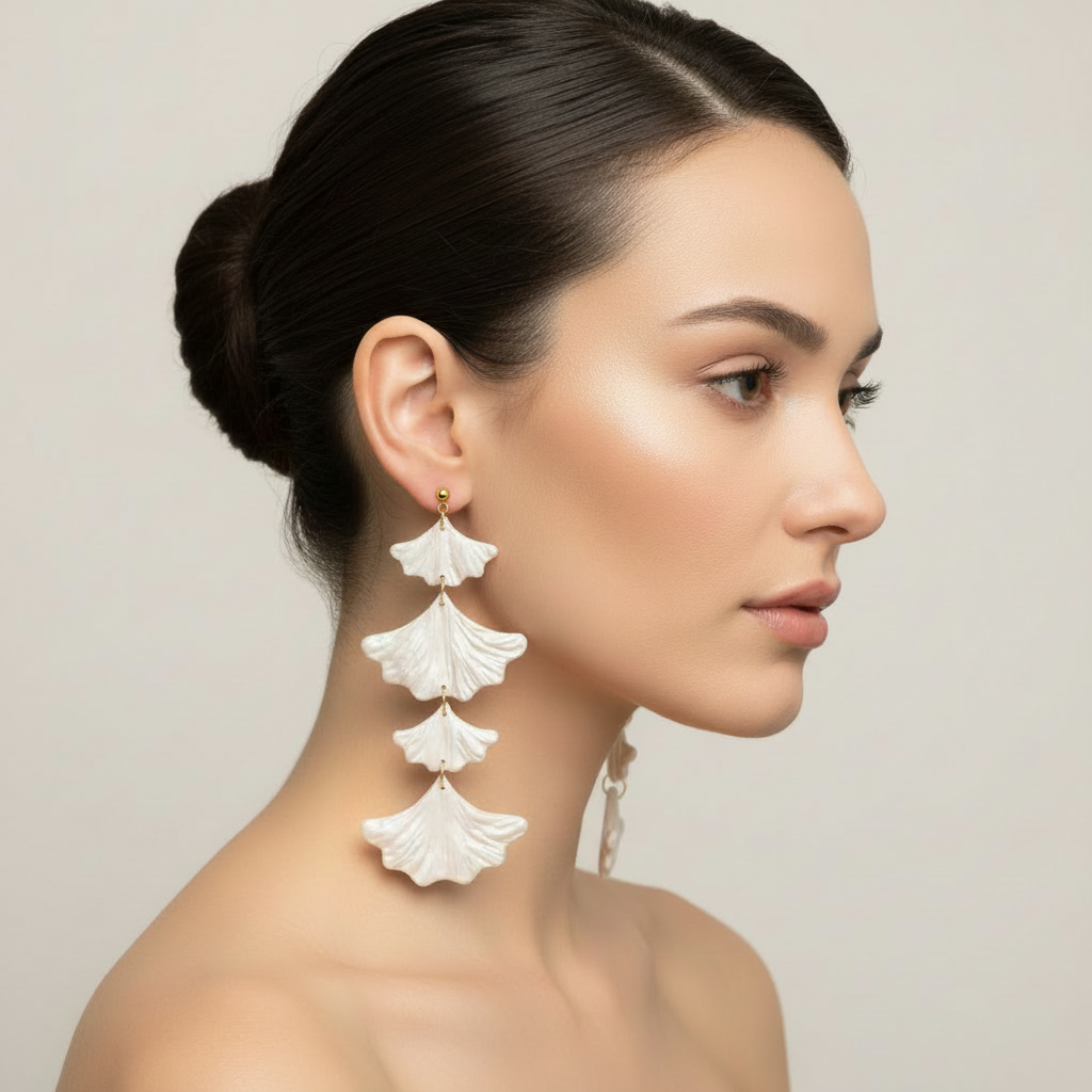 Pearl white ginkgo earrings