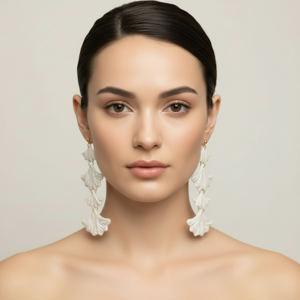 Pearl white ginkgo earrings