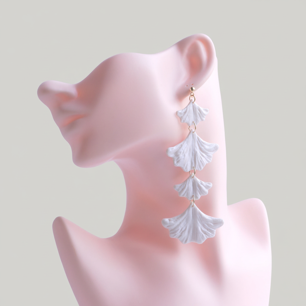Pearl white ginkgo earrings