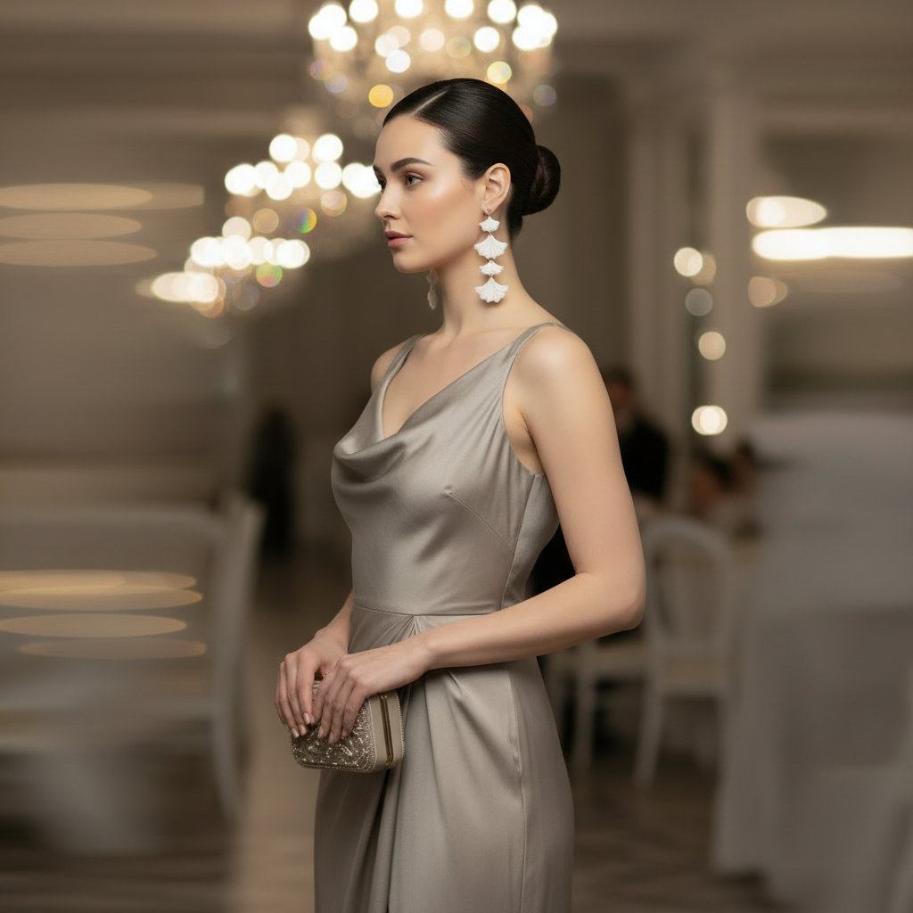 Pearl white ginkgo earrings