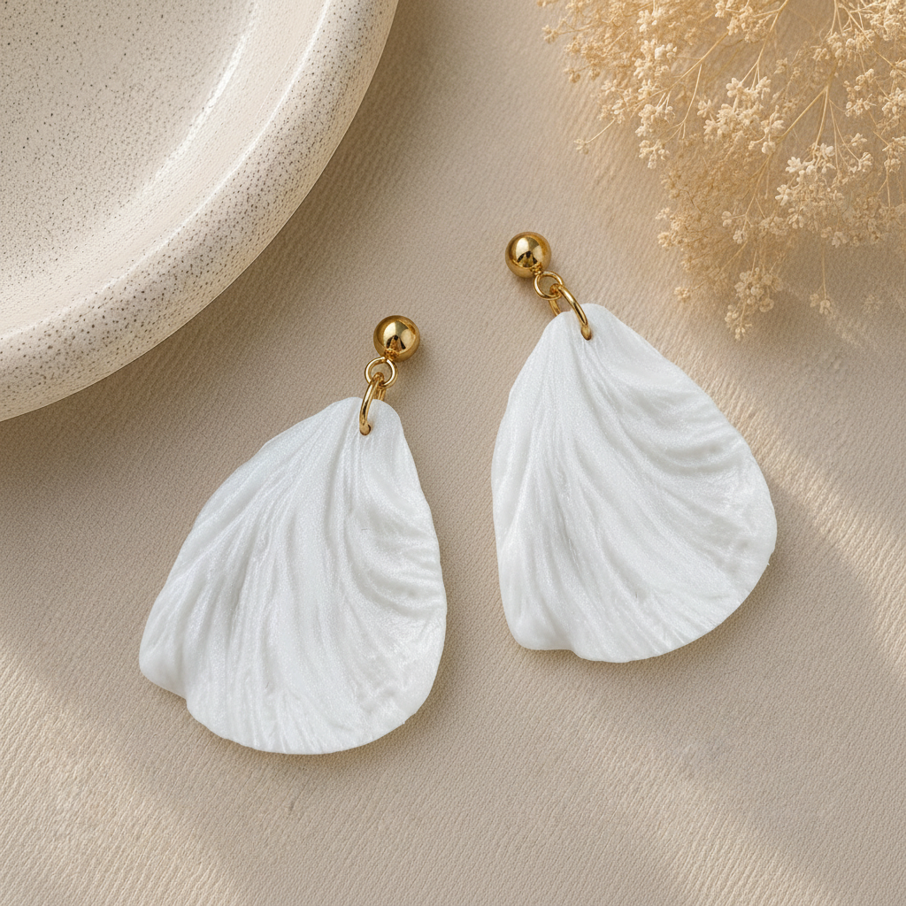 Pearl White Petal Earring Pair
