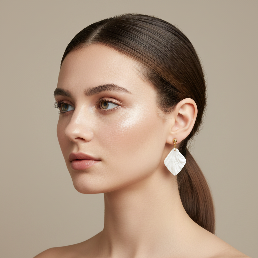 Pearl white square earrings