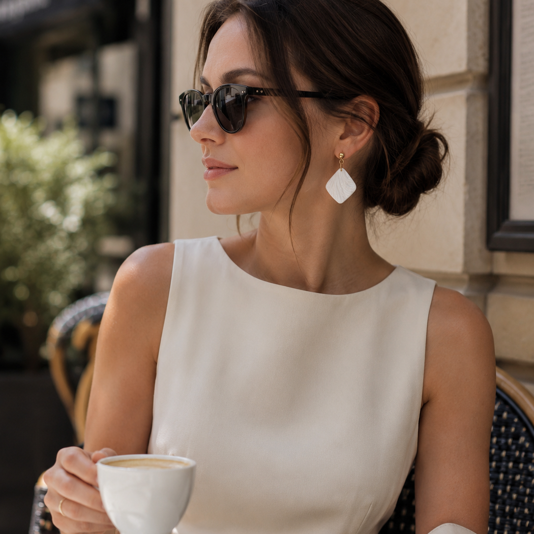 Pearl White Square Earrings
