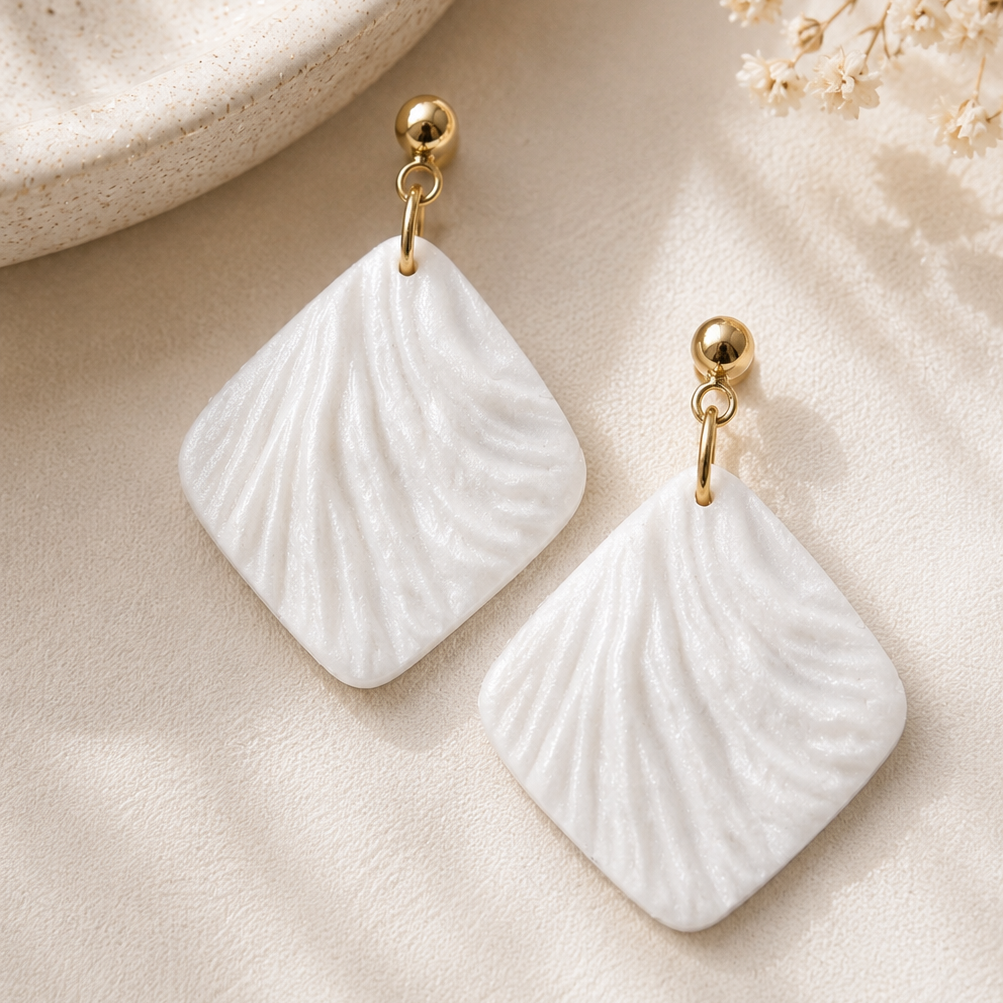 Pearl White Square Earrings