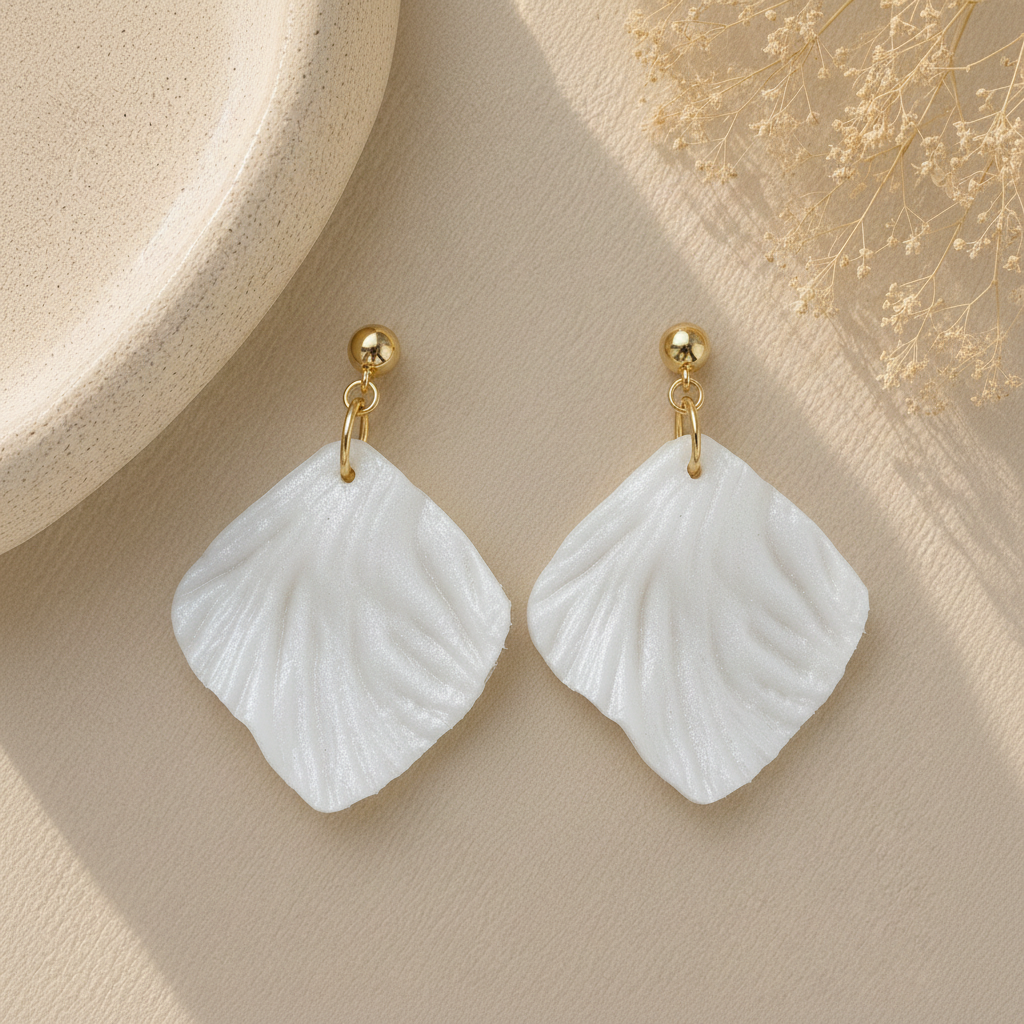 Pearl White Square Petal Earring Pair