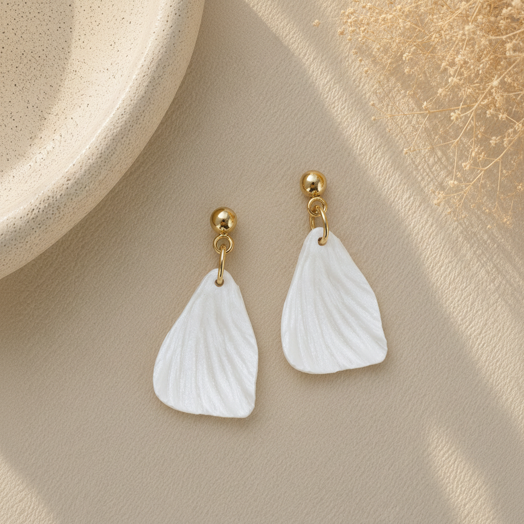 Pearl White Triangle Petal Earring Pair