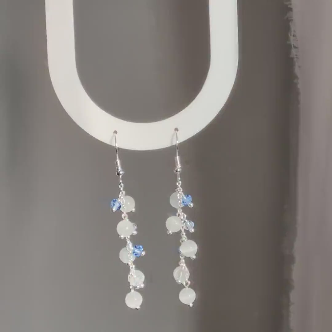The Moon Dangle | White Cat Eye Stone Dangle Earrings