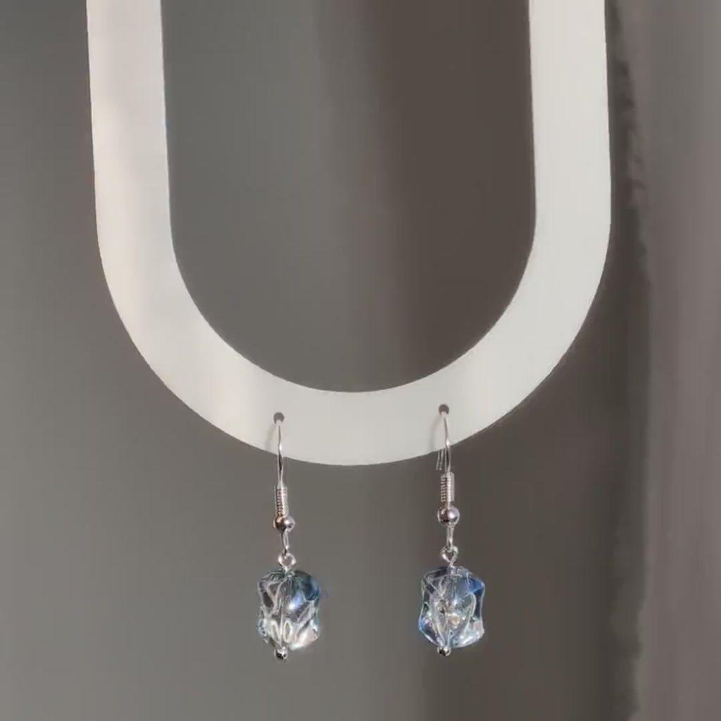 The Ice Drop | Transparent Blue Cube Drop Earrings