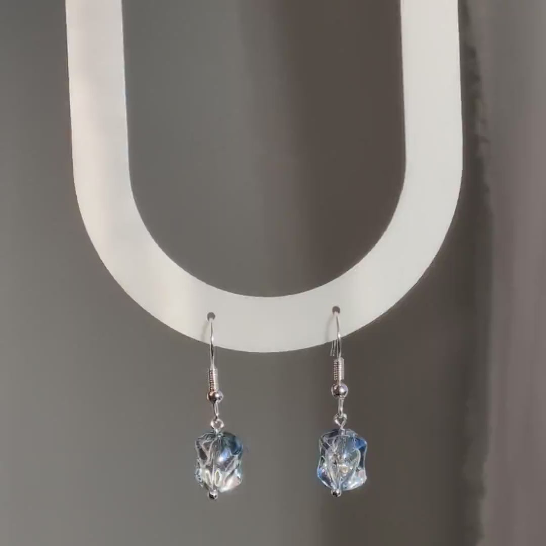 The Ice Drop | Transparent Blue Cube Drop Earrings